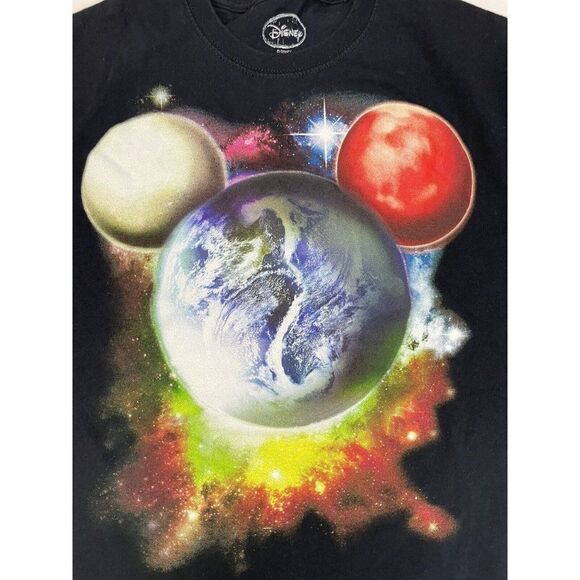 Disney Planet Space Mickey Mouse Graphic T-shirt Men Medium Black Short Sleeve - Picture 2 of 5